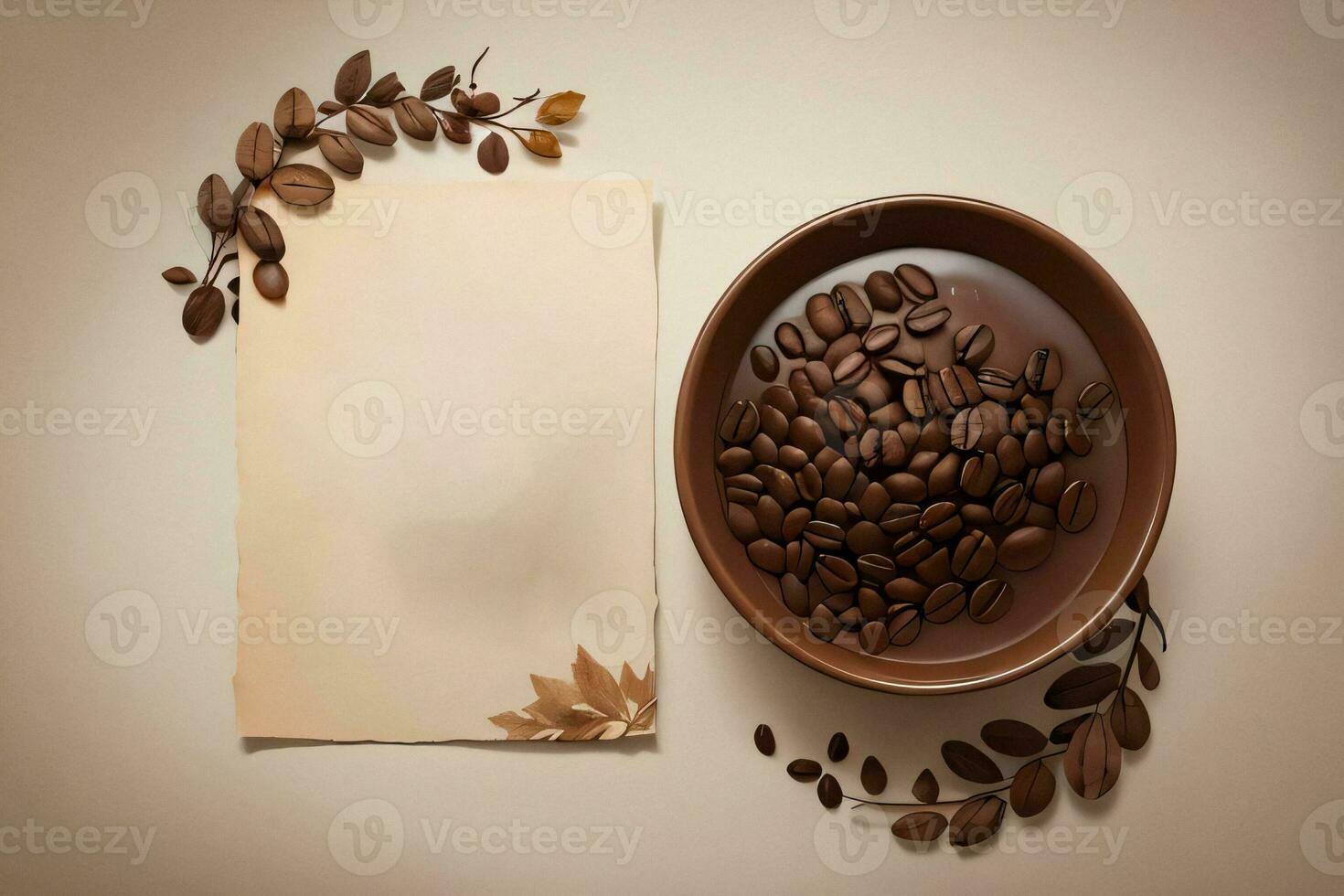 Vintage Background With Watercolor Coffee Beans and Leaves Cafe Template photo