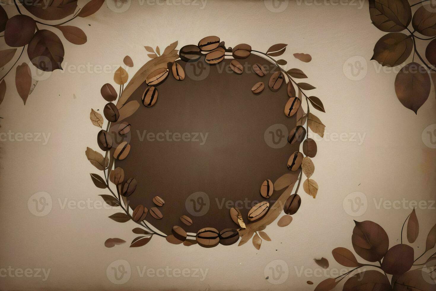 Vintage Background With Watercolor Coffee Beans and Leaves Cafe Template photo