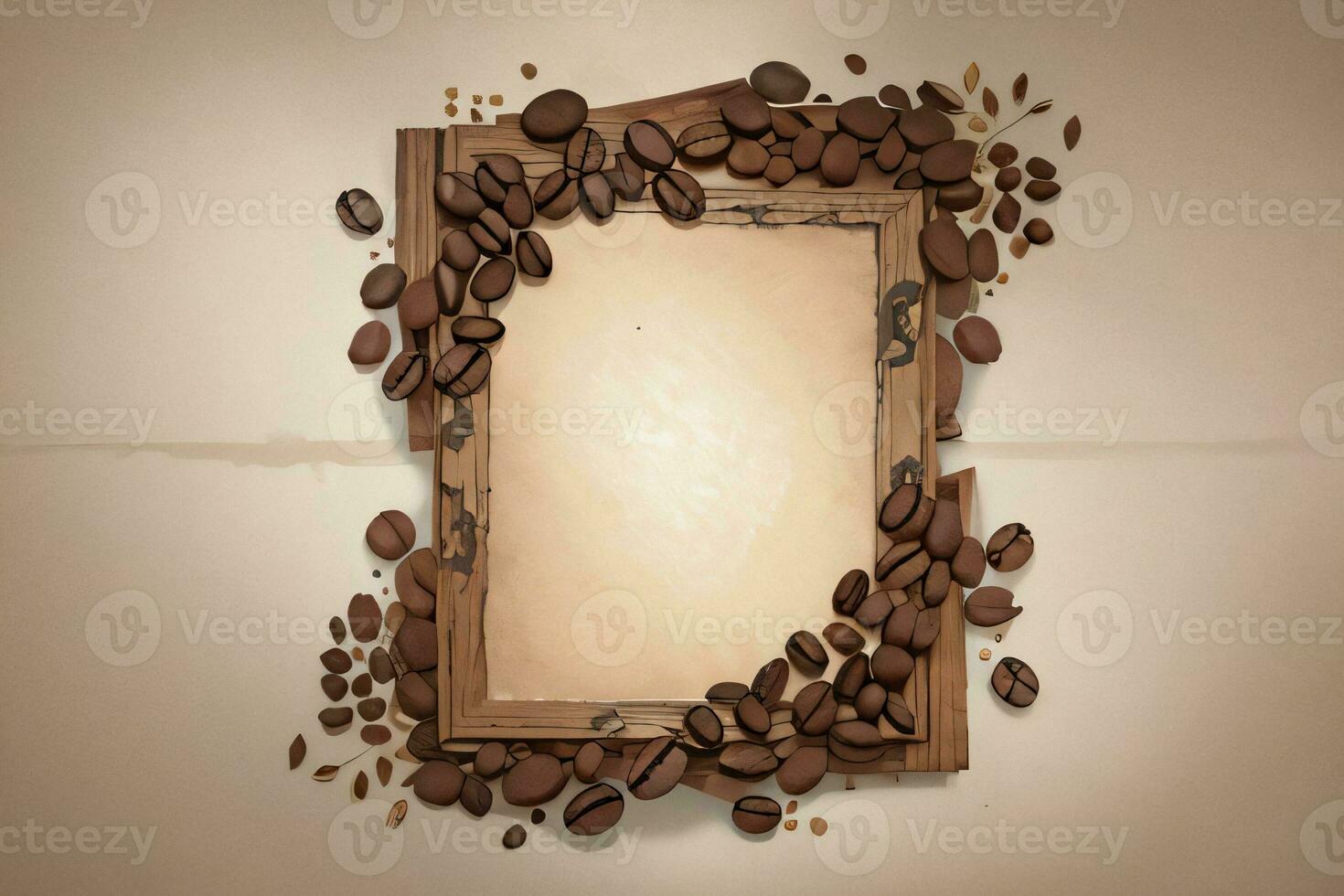 Vintage Background With Watercolor Coffee Beans and Leaves Cafe Template photo