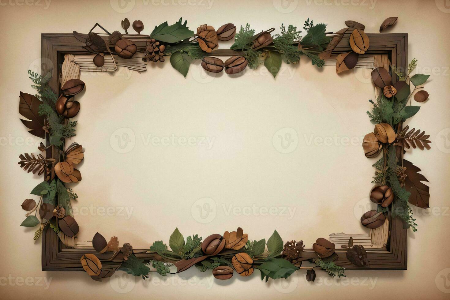 Vintage Background With Watercolor Coffee Beans and Leaves Cafe Template photo