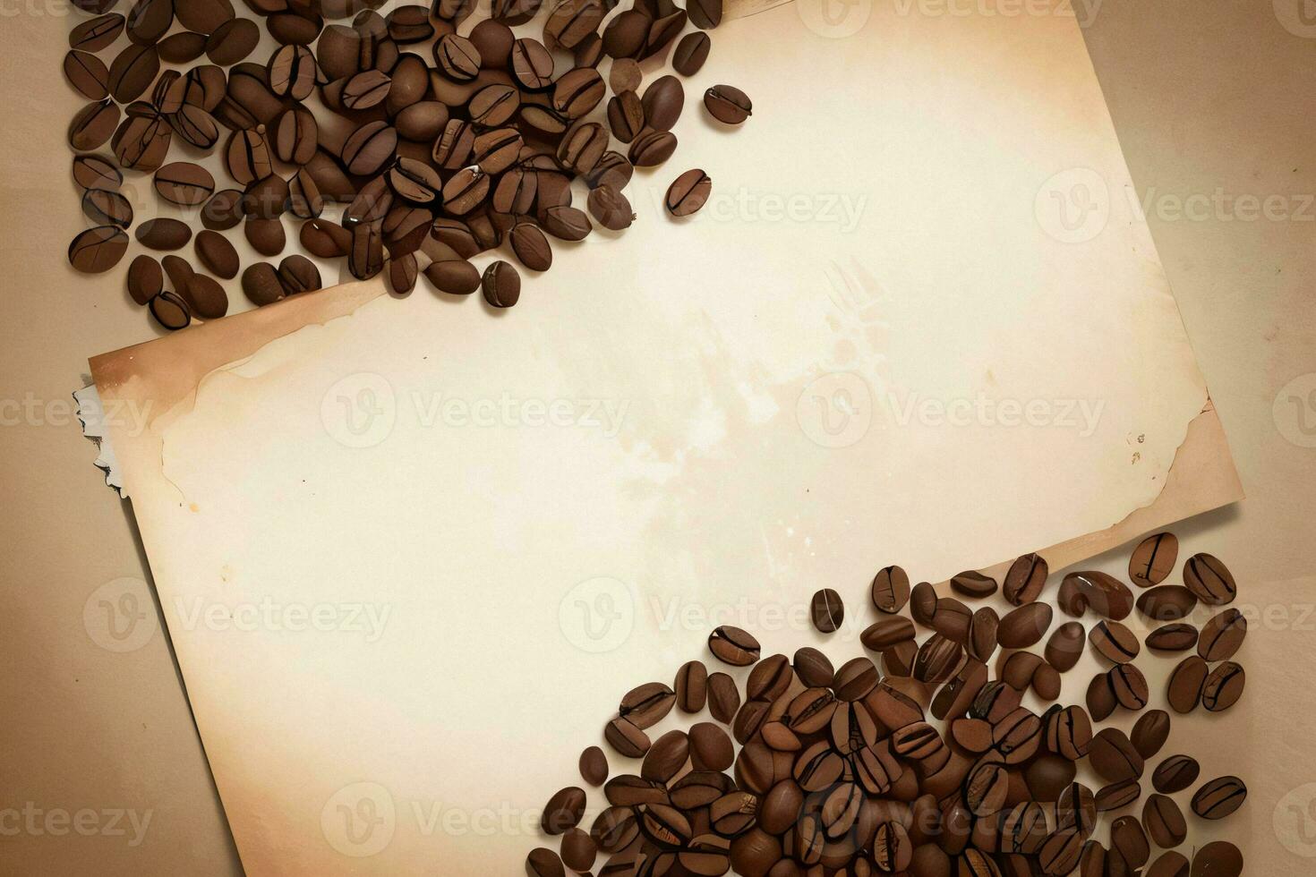 Vintage Background With Watercolor Coffee Beans and Leaves Cafe Template photo