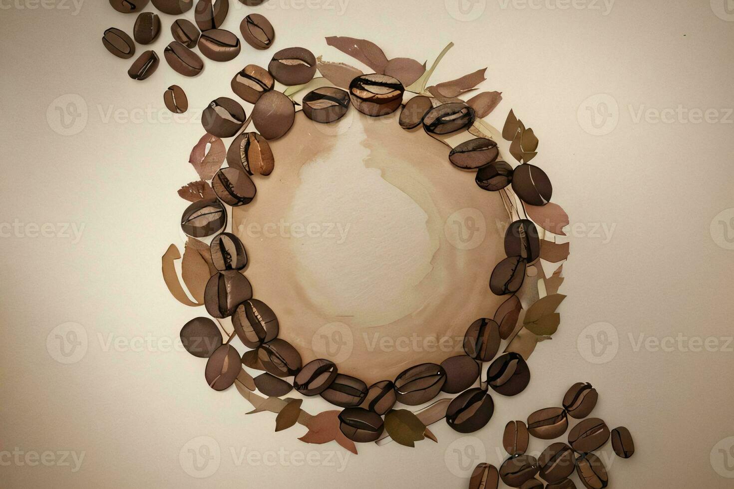 Vintage Background With Watercolor Coffee Beans and Leaves Cafe Template photo