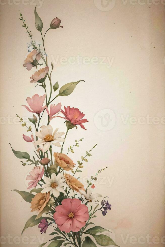 Vintage paper with flowers texture background photo