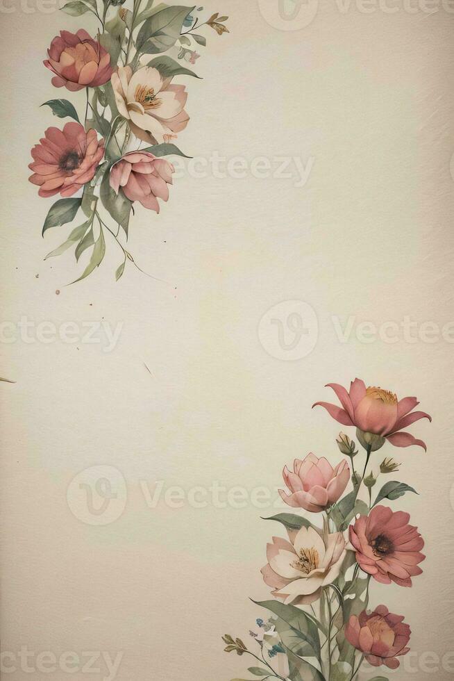 Vintage paper with flowers texture background photo