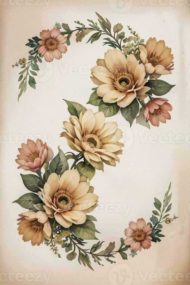 Vintage paper with flowers texture background photo