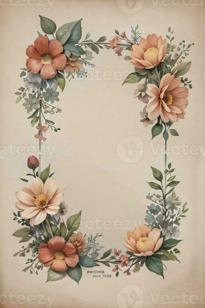 Vintage paper with flowers texture background photo