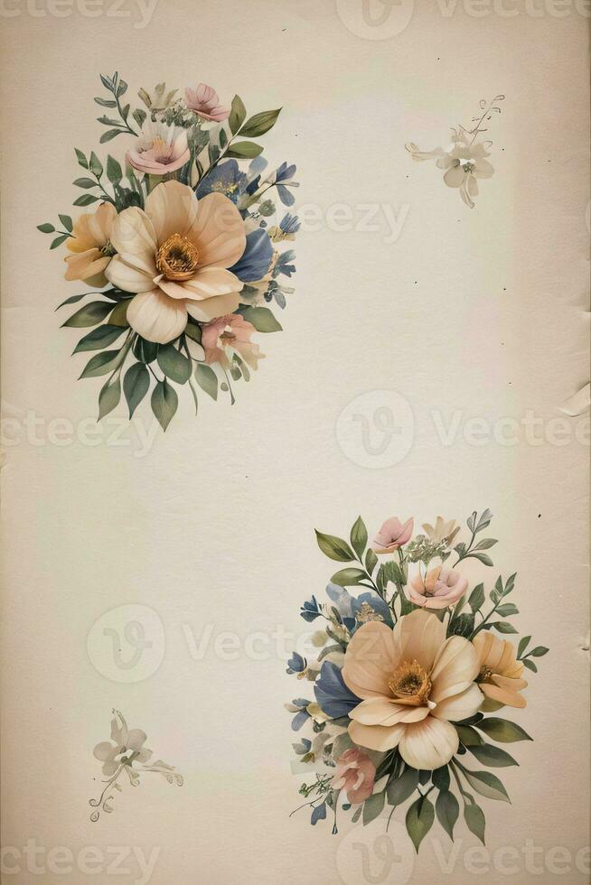 Vintage paper with flowers texture background photo