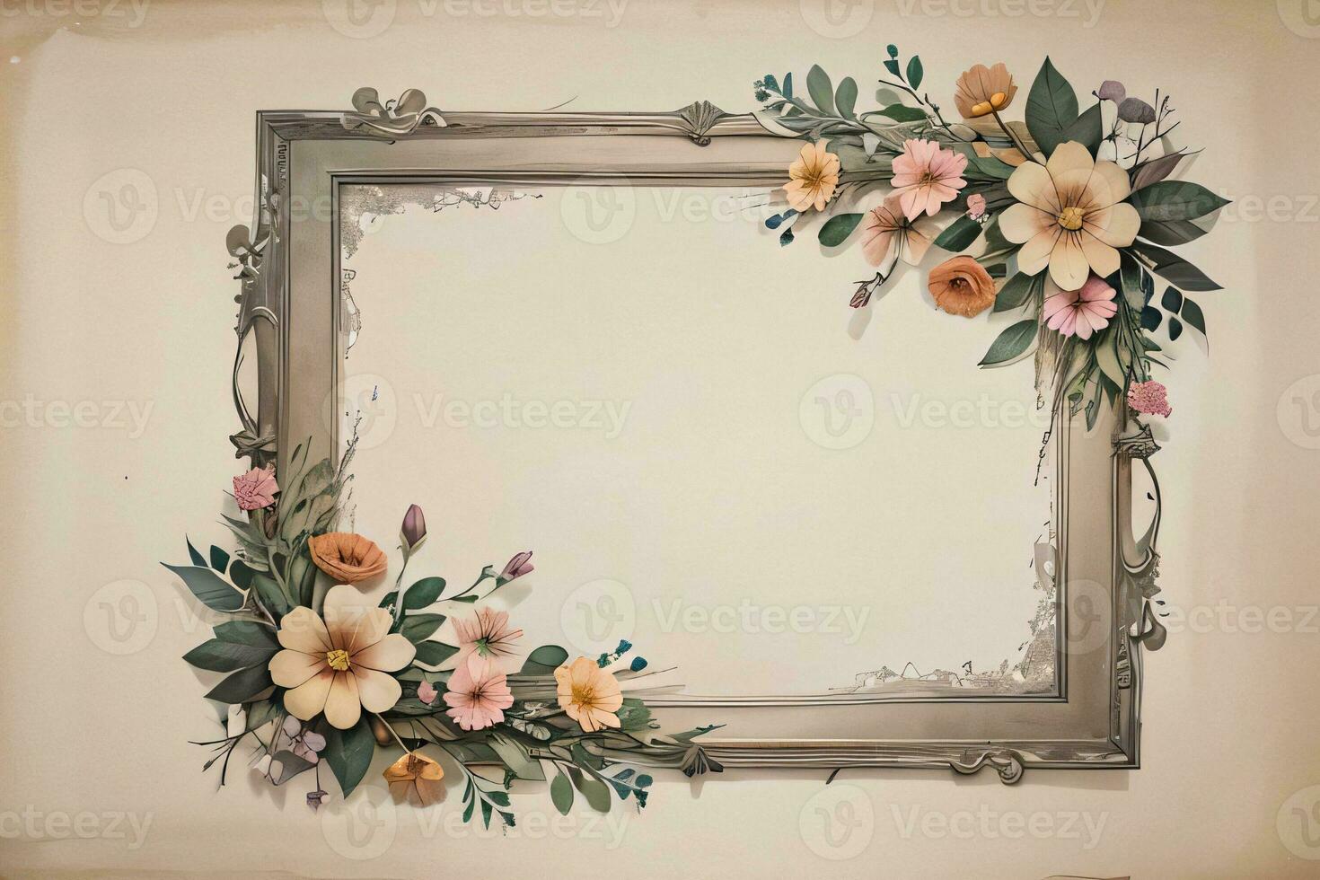 Vintage paper with flowers texture background photo