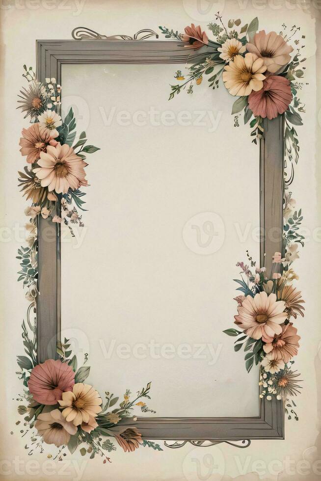 Vintage paper with flowers texture background photo