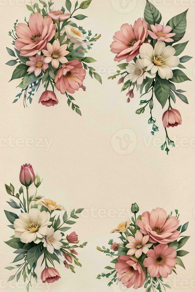 Vintage paper with flowers texture background photo