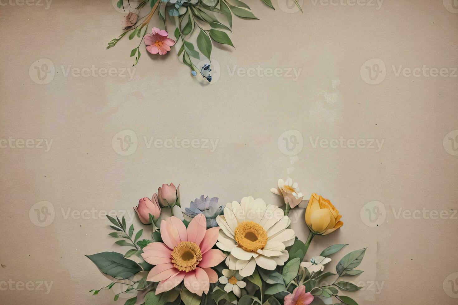 Vintage paper with flowers texture background photo