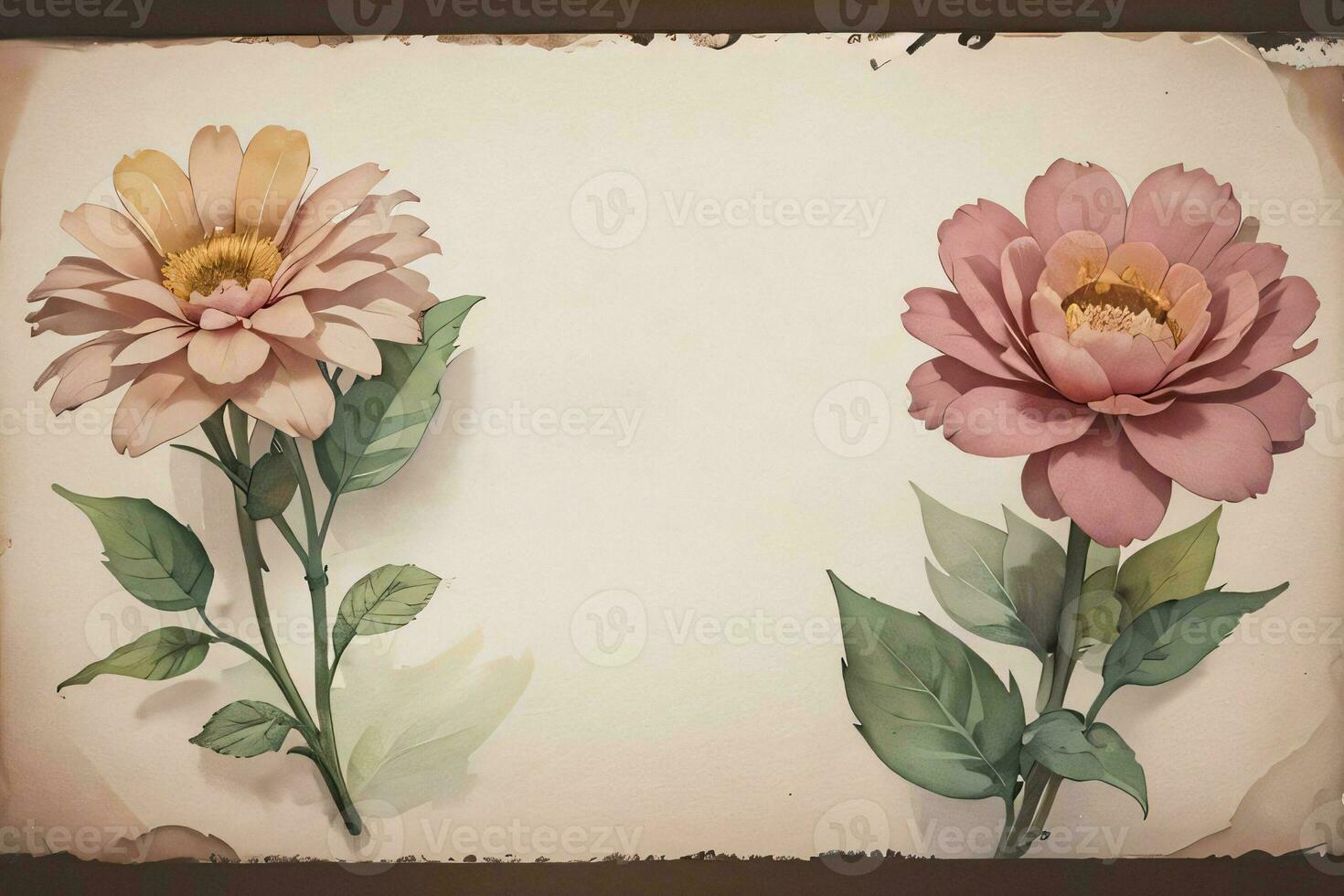 Vintage paper with flowers texture background photo