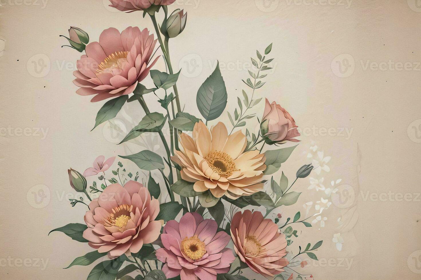 Vintage paper with flowers texture background photo