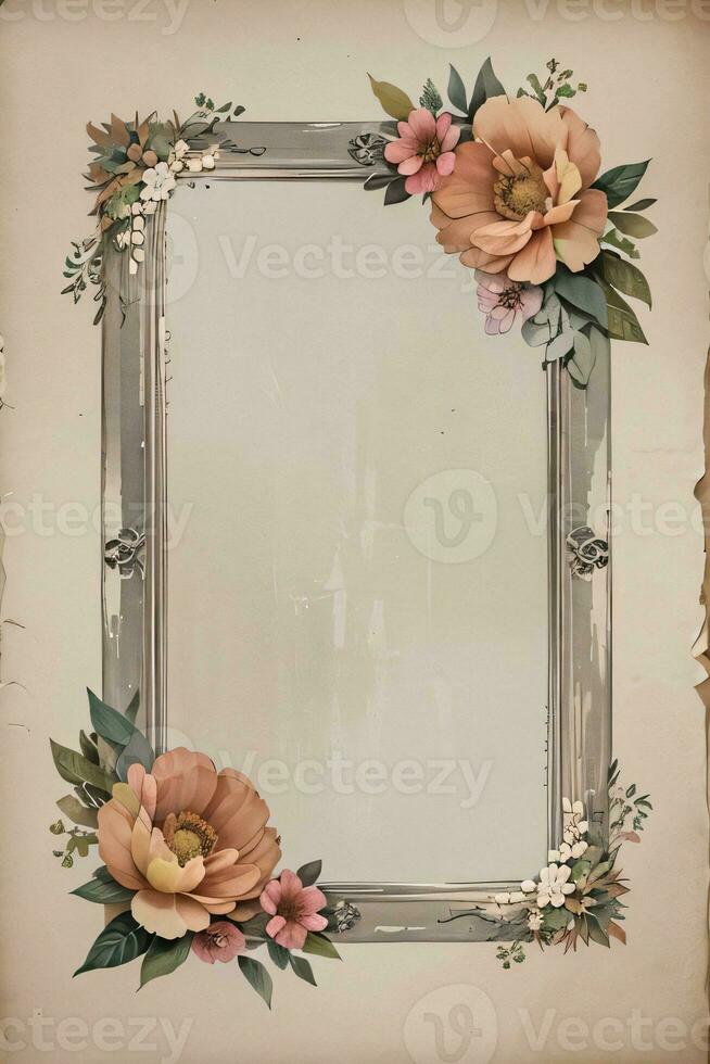 Vintage paper with flowers texture background photo