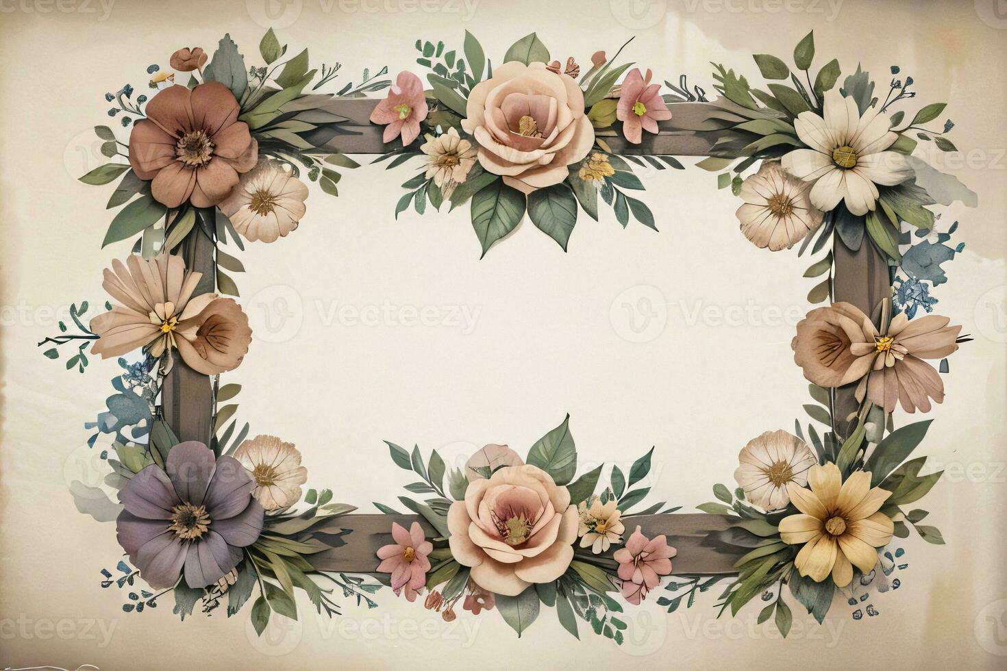 Vintage paper with flowers texture background photo