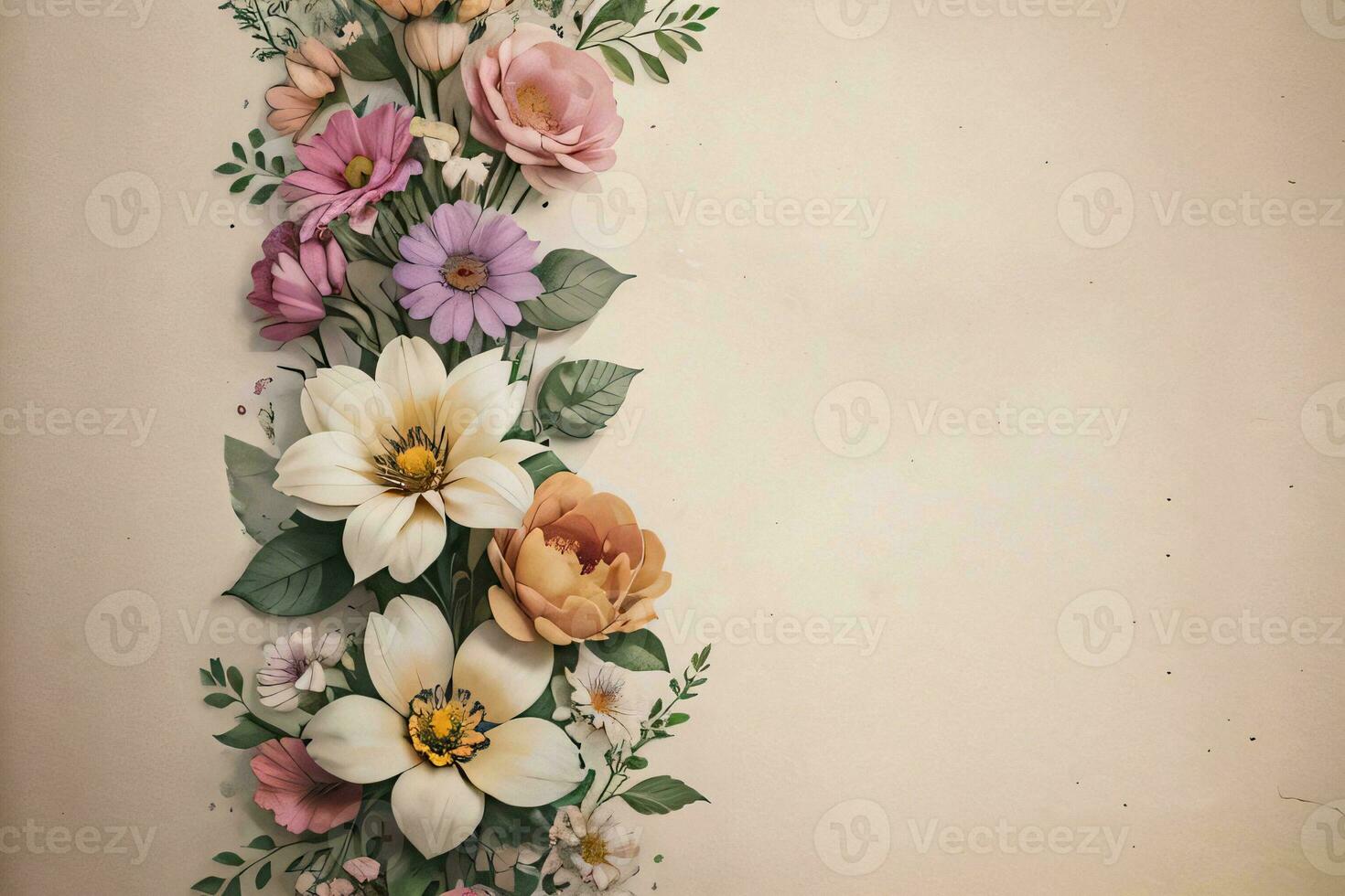 Vintage paper with flowers texture background photo