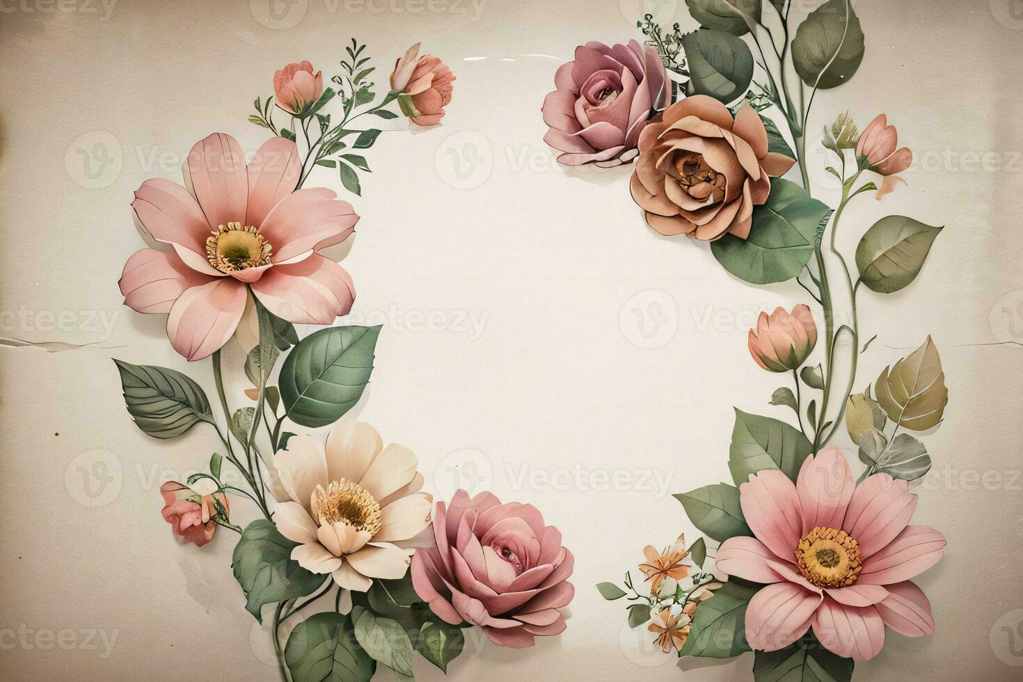 Vintage paper with flowers texture background photo