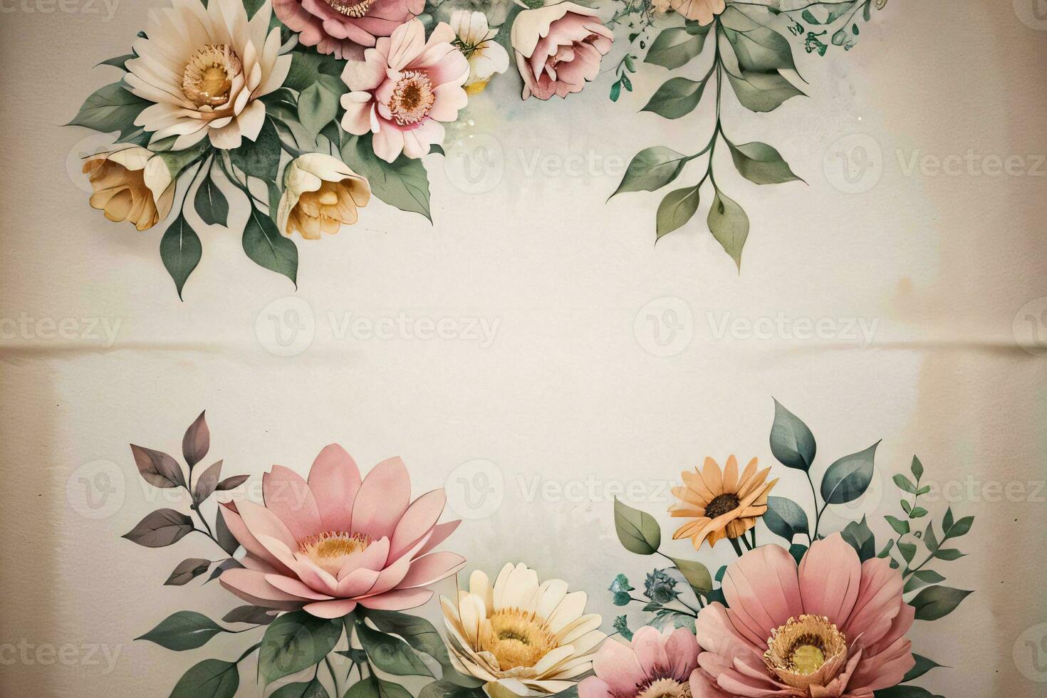 Vintage paper with flowers texture background photo