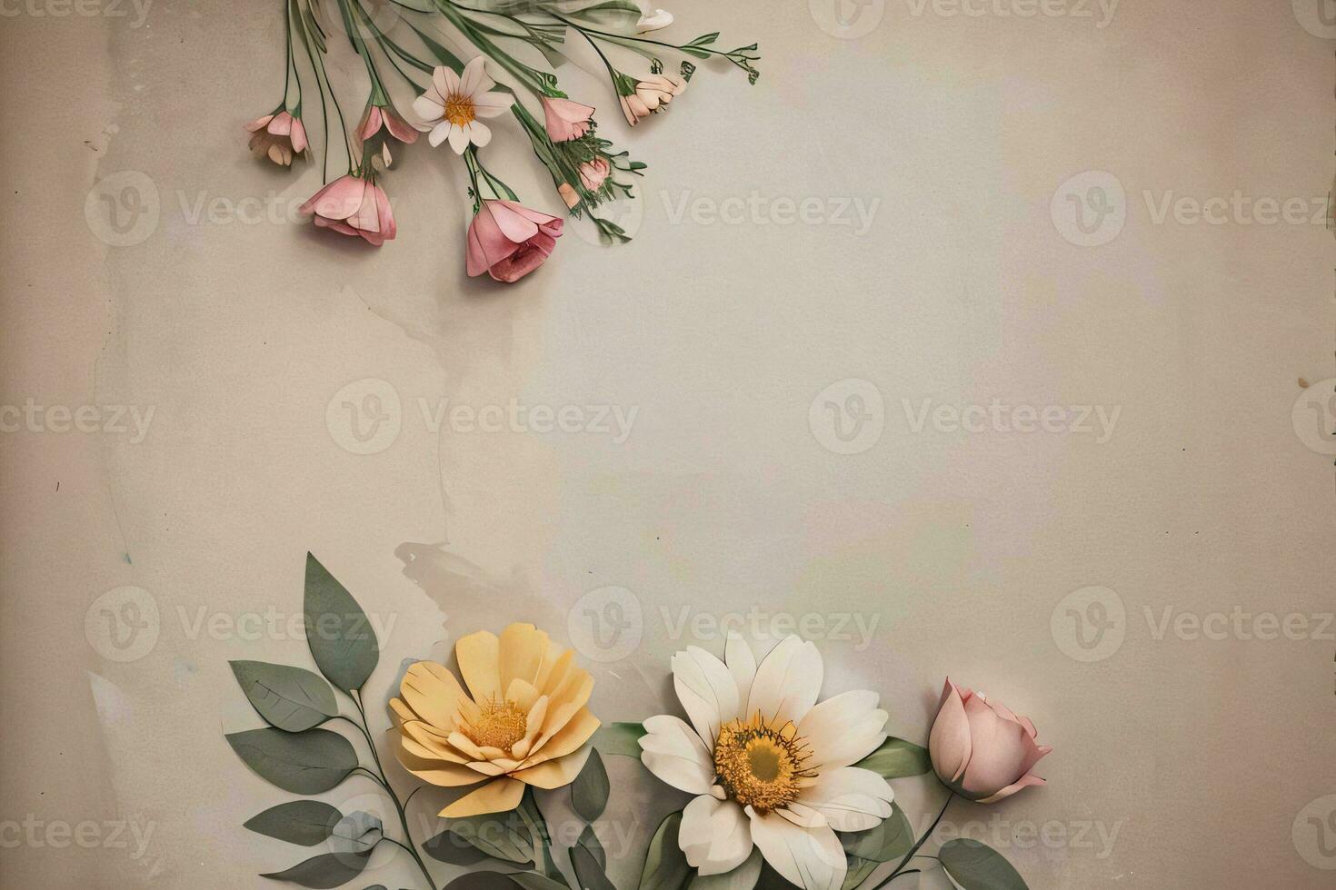 Vintage paper with flowers texture background photo