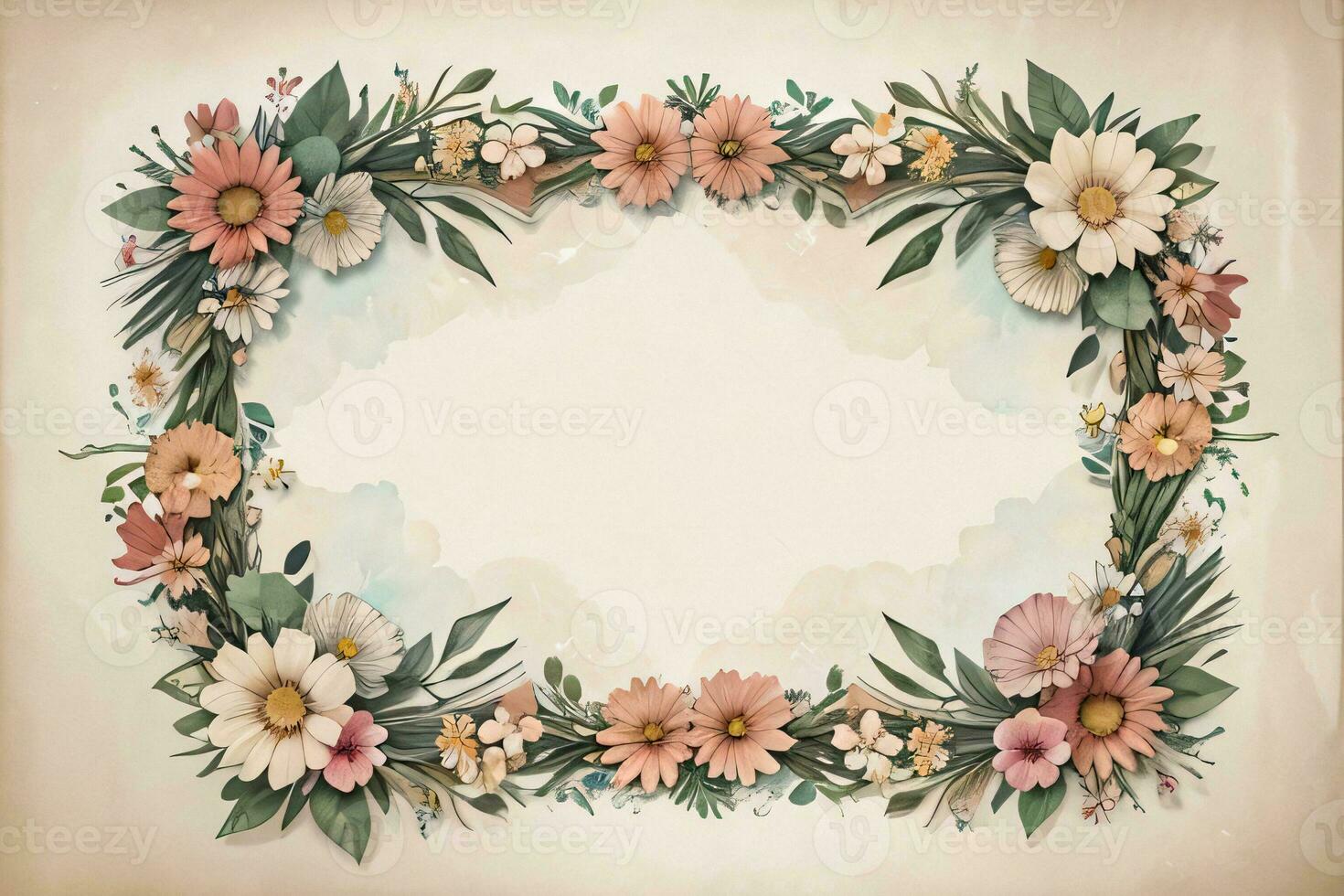 Vintage paper with flowers texture background photo