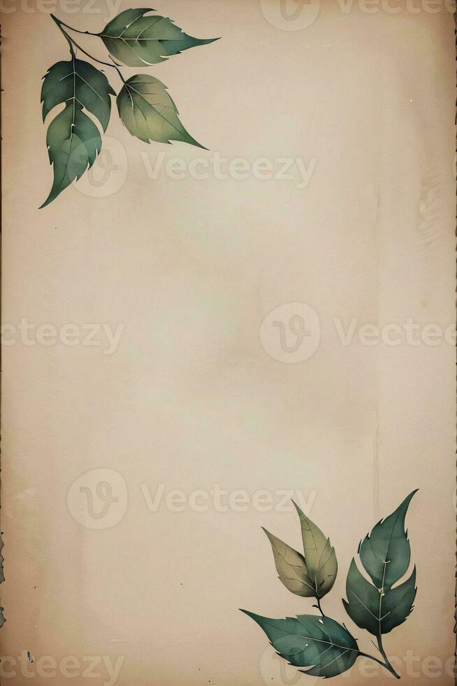 Vintage paper with leaves texture background photo