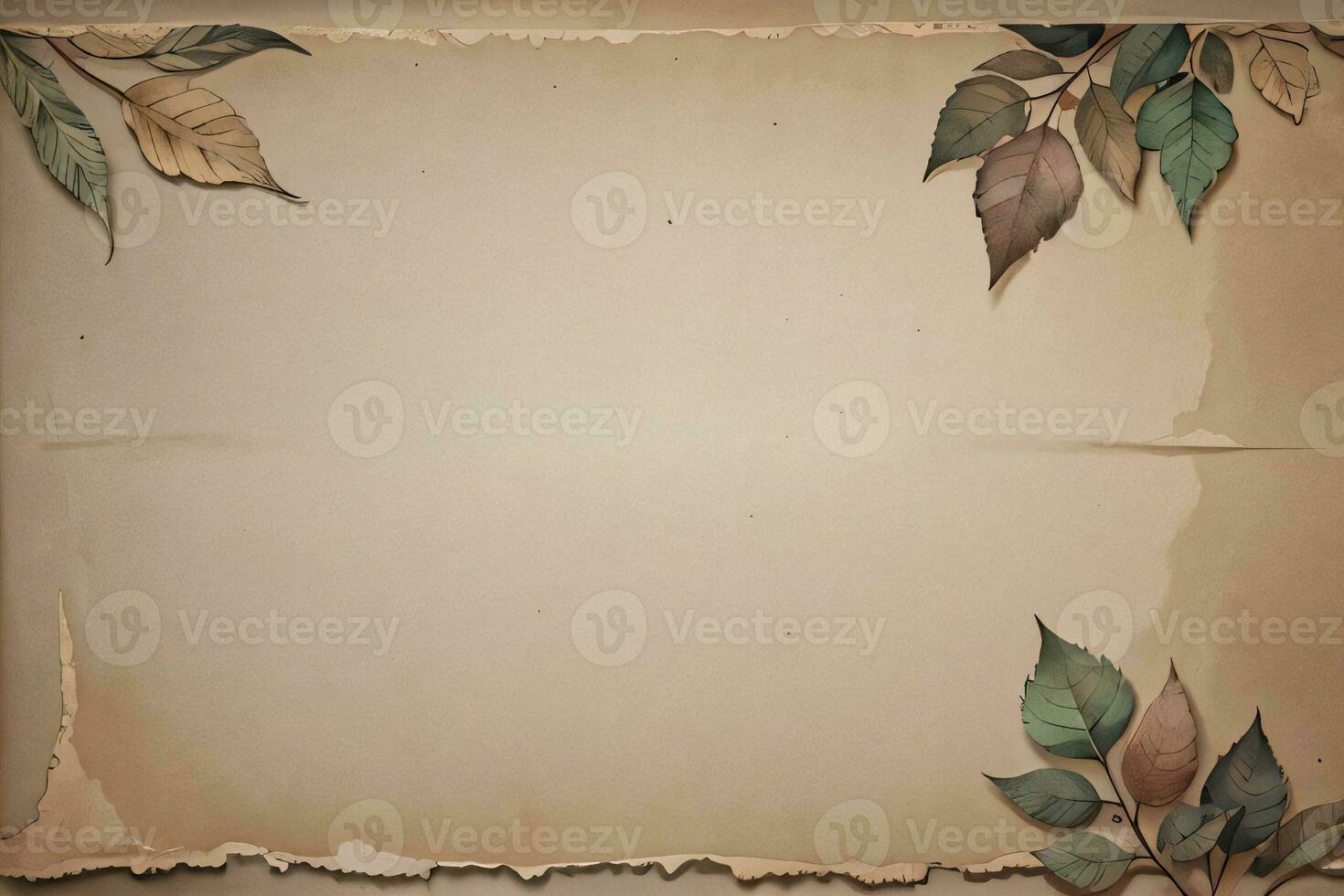 Vintage paper with leaves texture background photo