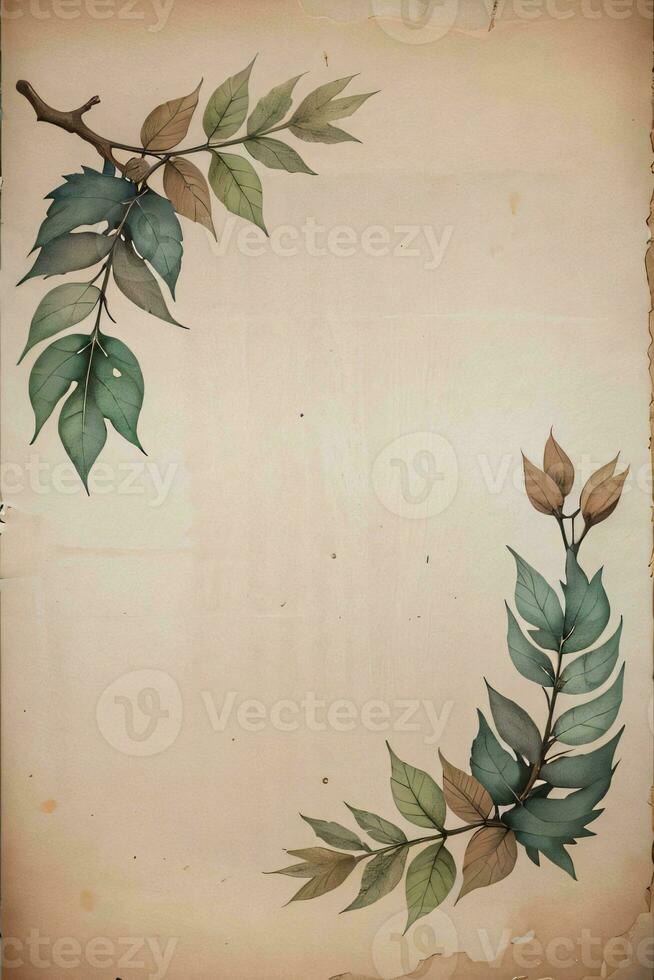 Vintage paper with leaves texture background photo