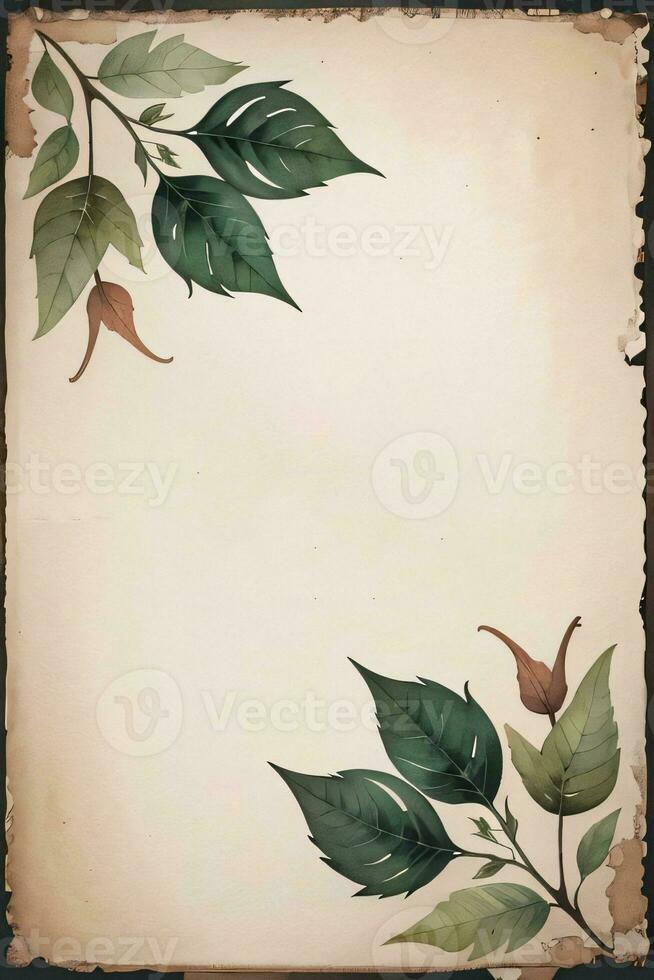 Vintage paper with leaves texture background photo