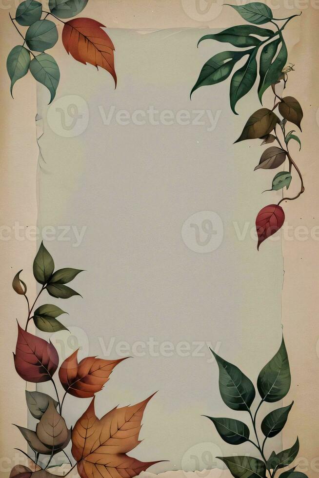 Vintage paper with leaves texture background photo