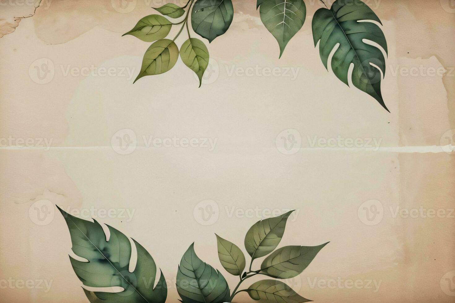 Vintage paper with leaves texture background photo