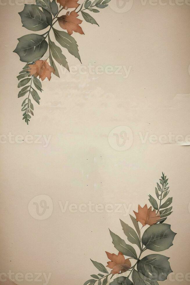 Vintage paper with leaves texture background photo