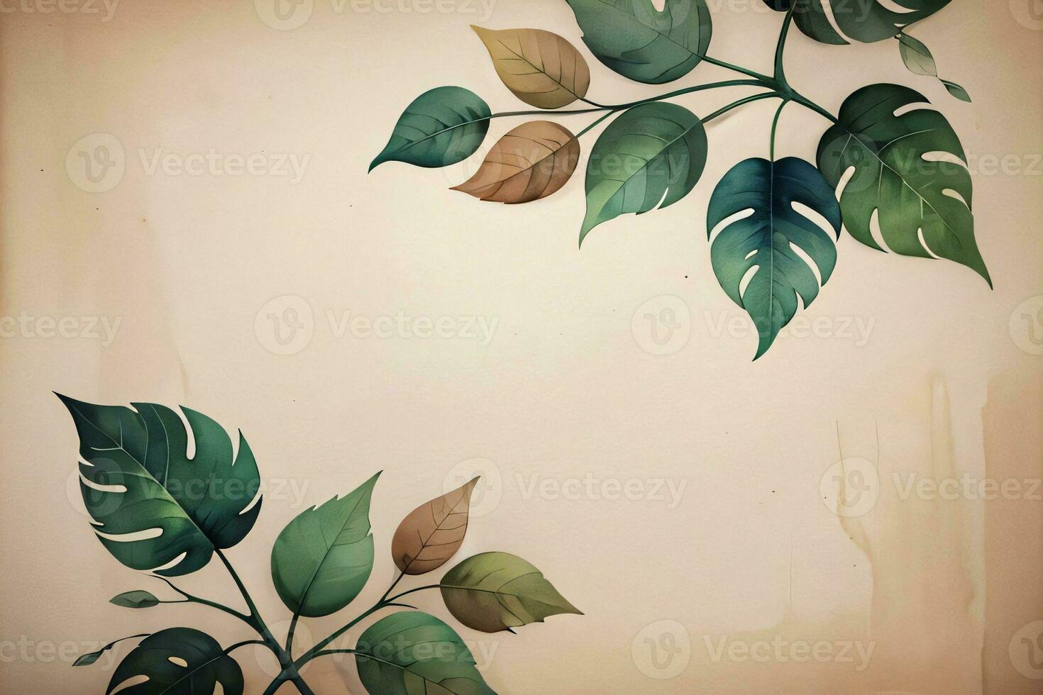 Vintage paper with leaves texture background photo