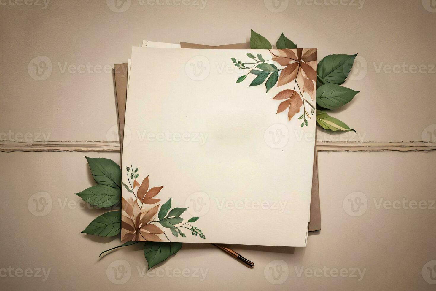 Vintage paper with leaves texture background photo