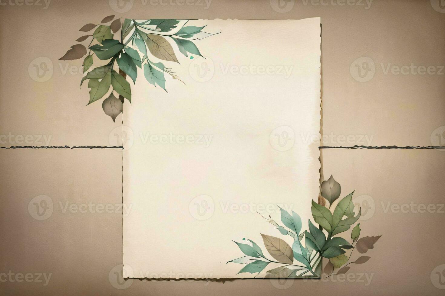 Vintage paper with leaves texture background photo