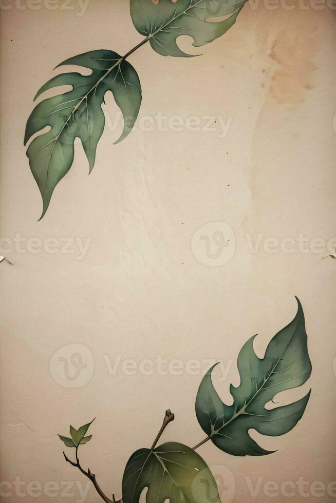 Vintage paper with leaves texture background photo