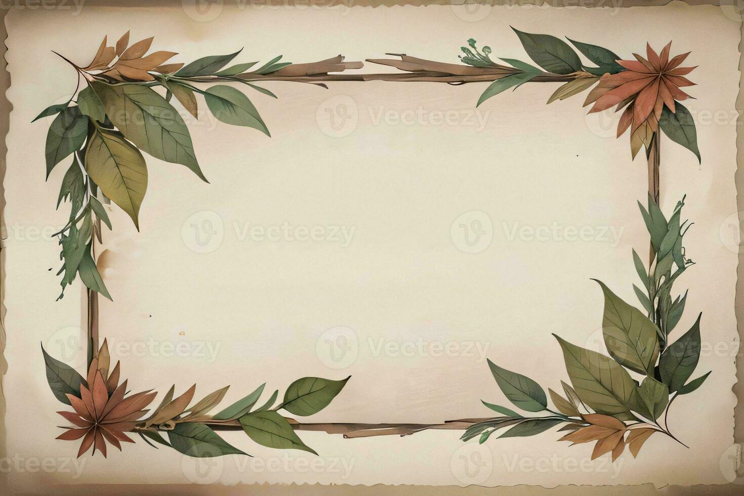 Vintage paper with leaves texture background photo