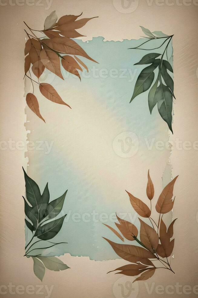 Vintage paper with leaves texture background photo