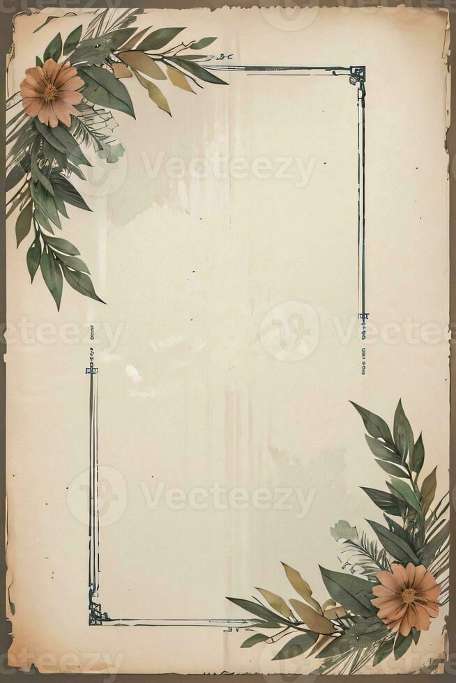 Vintage paper with leaves texture background photo