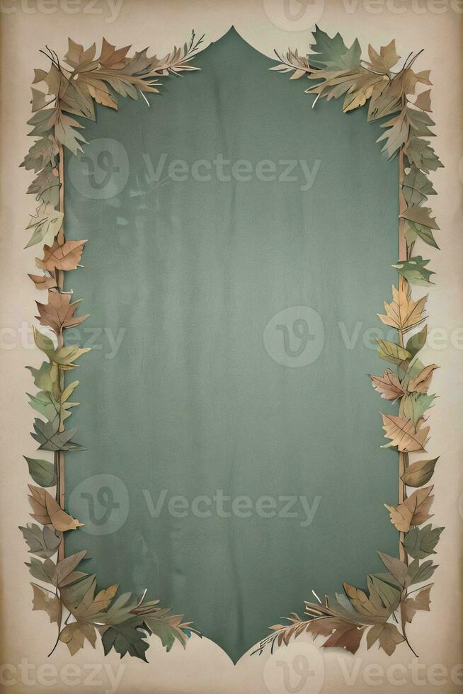 Vintage paper with leaves texture background photo