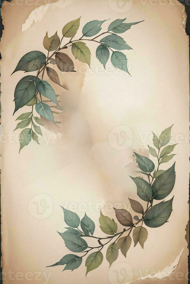 Vintage paper with leaves texture background photo