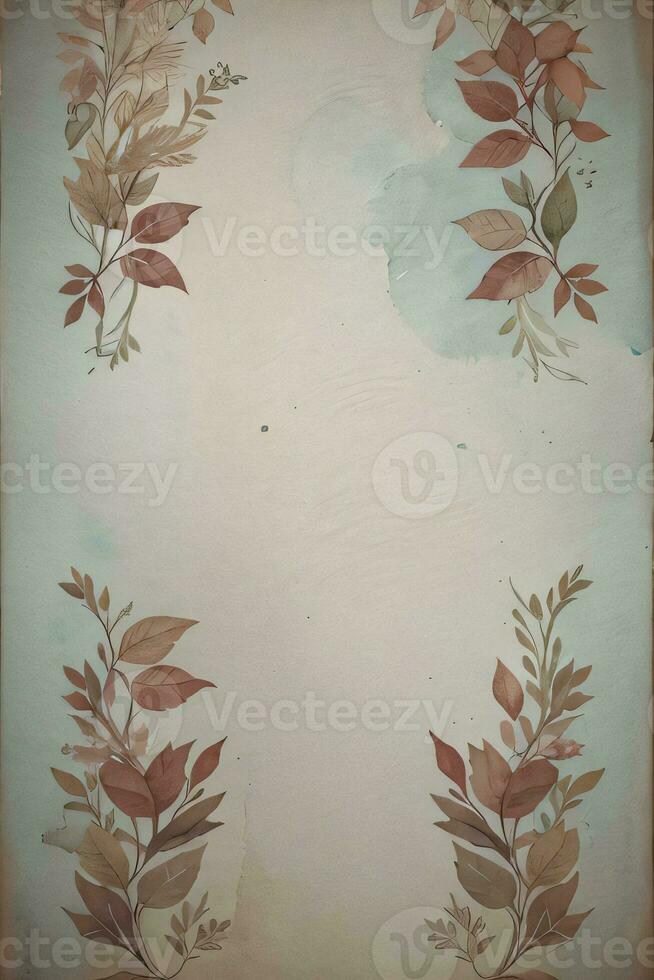 Vintage paper with leaves texture background photo