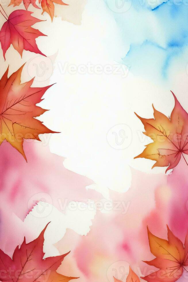 Watercolor Background for Text With Autumn Fall Leaves photo