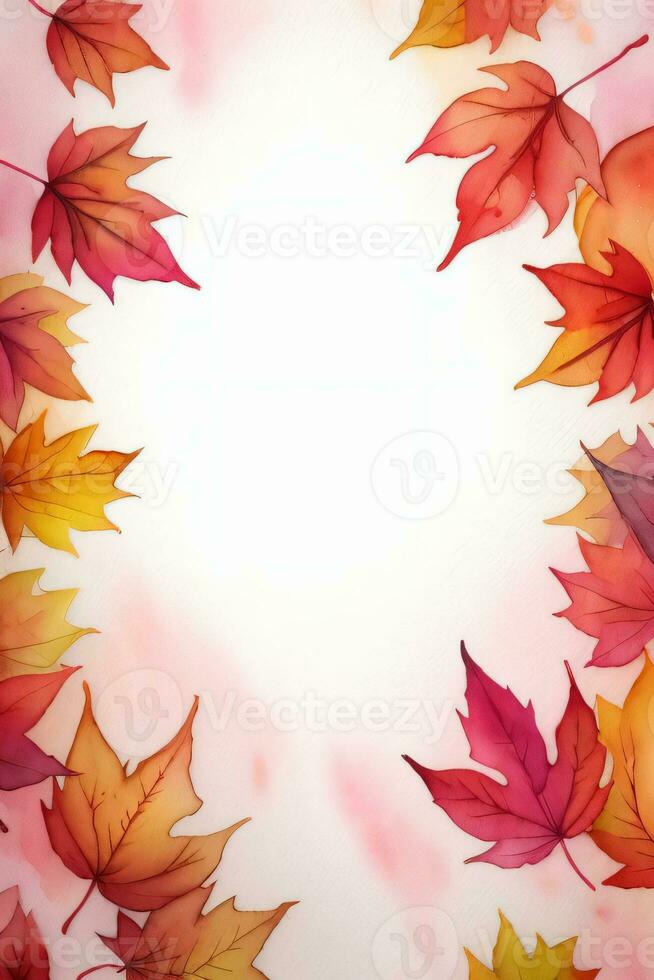 Watercolor Background for Text With Autumn Fall Leaves photo