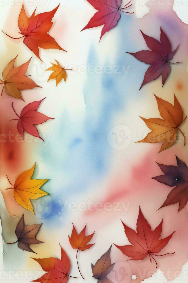 Watercolor Background for Text With Autumn Fall Leaves photo