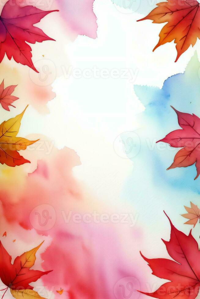 Watercolor Background for Text With Autumn Fall Leaves photo