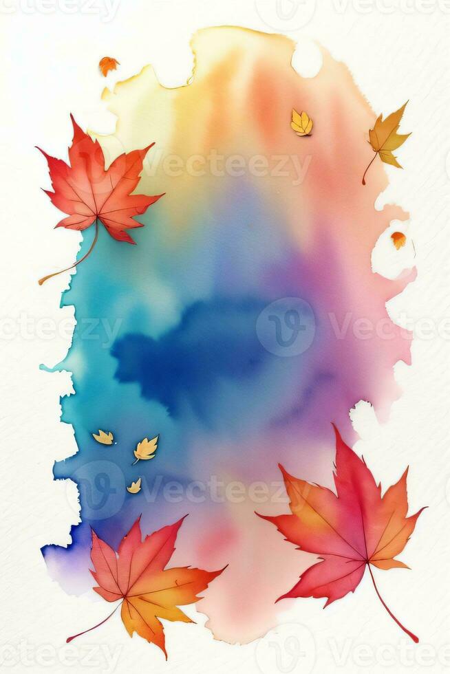 Watercolor Background for Text With Autumn Fall Leaves photo