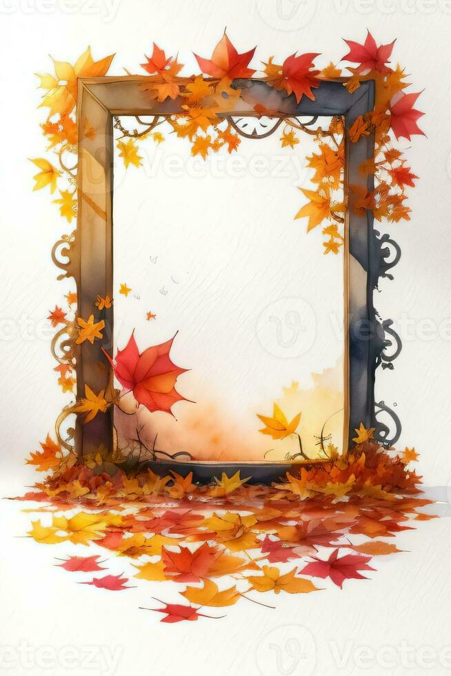 Watercolor Background for Text With Autumn Fall Leaves photo