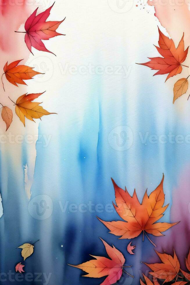 Watercolor Background for Text With Autumn Fall Leaves photo