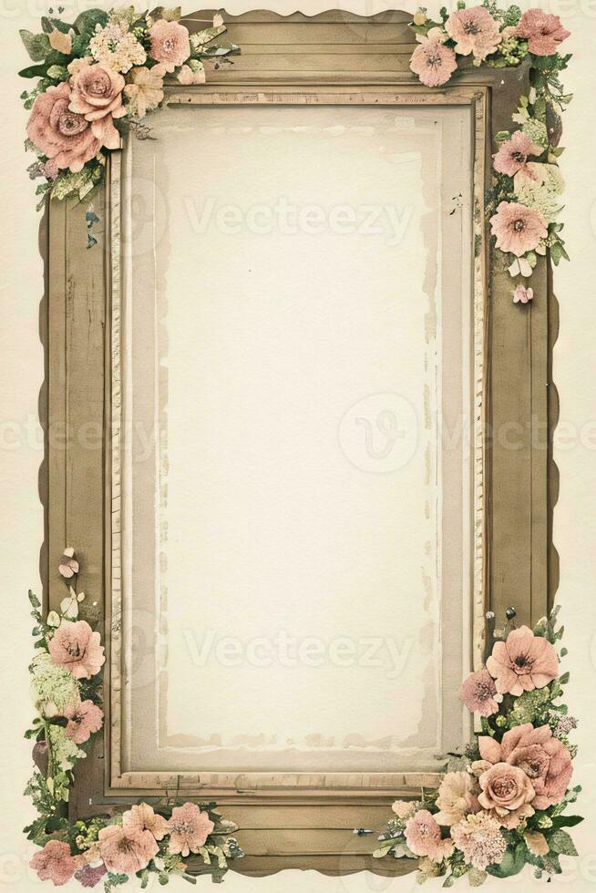 Vintage retro vibe paper texture with watercolor flowers photo