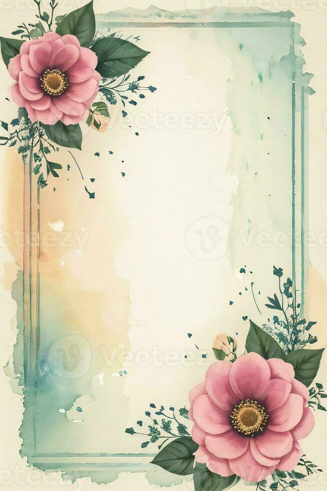 Vintage retro vibe paper texture with watercolor flowers photo